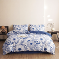 Blue Floral Cooling Seersucker Duvet Cover & Pillowcase Set