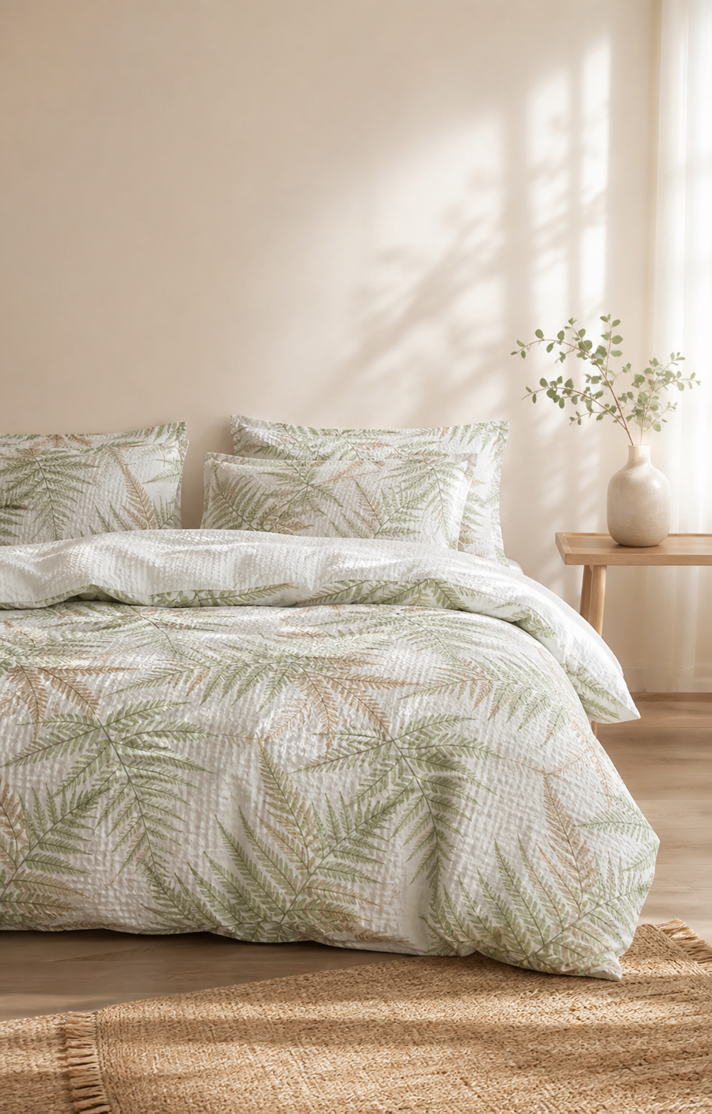 Daily Nova sage fern cooling seersucker bedding mobile hero