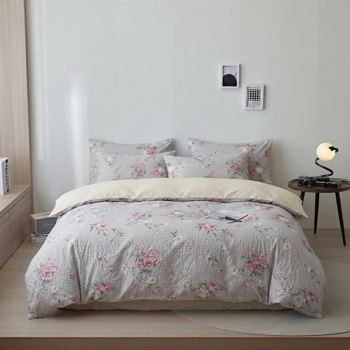ZH-004 Small Floral Cooling Seersucker Duvet Cover & Pillowcase Set product photo 1
